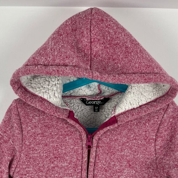 George Kids Hooded Sweater Size 6 S Pink Full Zip Long Sleeve Pockets Lined - Picture 2 of 8